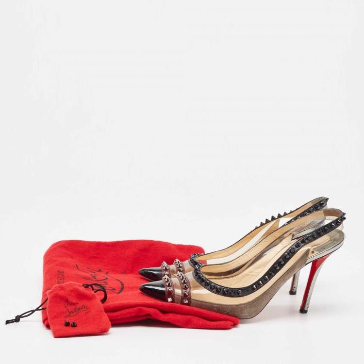 مملوكة مسبقًا Christian Louboutin Tricolor Leather and PVC Spiked Slingback Pumps Size 37