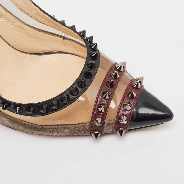 مملوكة مسبقًا Christian Louboutin Tricolor Leather and PVC Spiked Slingback Pumps Size 37