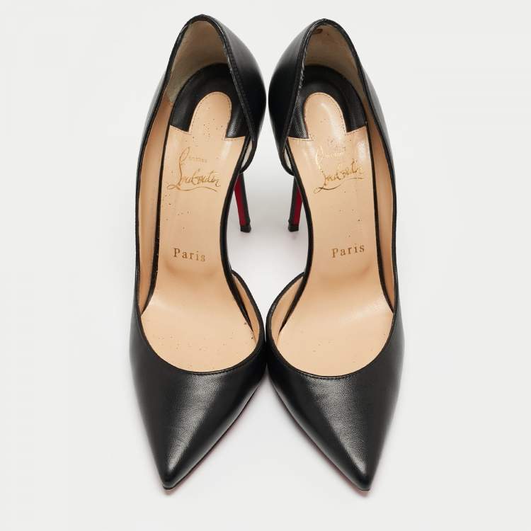 Pre Owned Christian Louboutin Black Leather Iriza Pumps Size 38.5