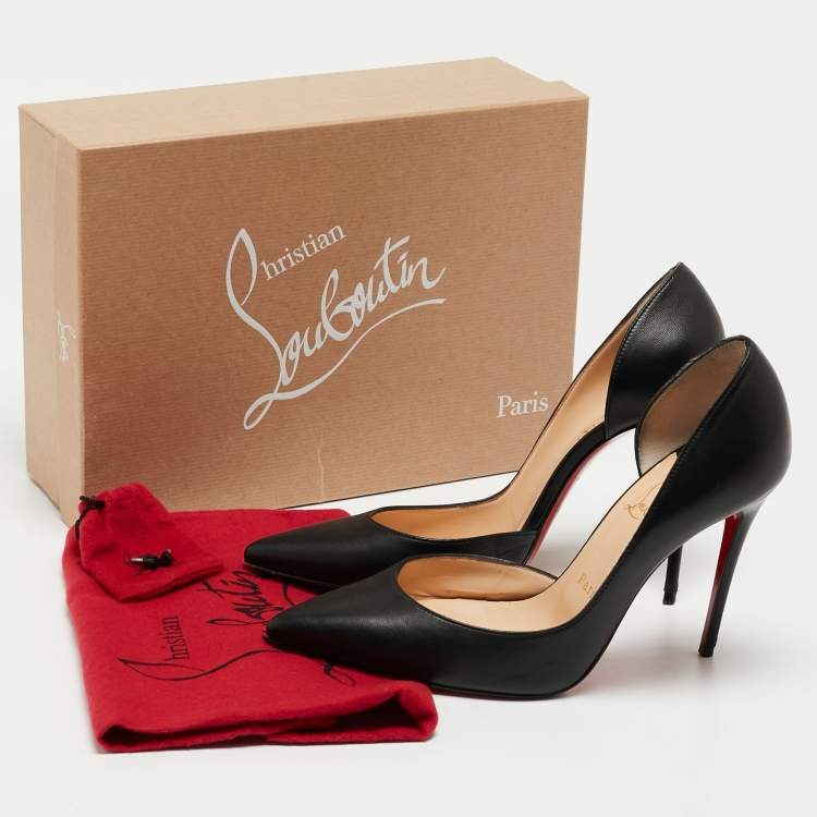 Pre Owned Christian Louboutin Black Leather Iriza Pumps Size 38.5