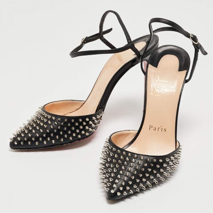 Christian Louboutin Black Leather Spike Baila Sandals Size 35