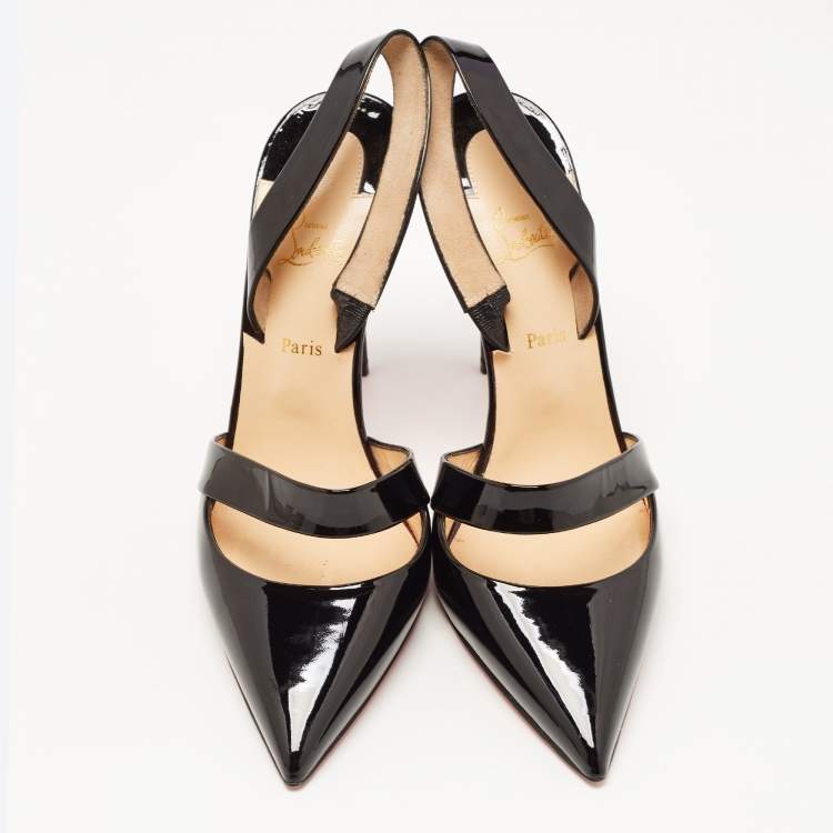 Pre Owned Christian Louboutin Black Patent Leather Actina Slingback Pumps Size 40