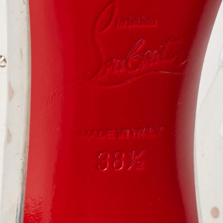 Pre Owned Christian Louboutin Silver Textured Leather and PVC Degrastrass Pumps Size 38.5