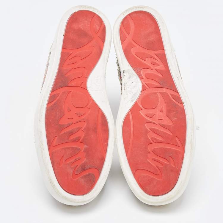 Pre Owned Christian Louboutin Green Pixel Print Embossed Snakeskin Louis High Top Sneakers Size 36