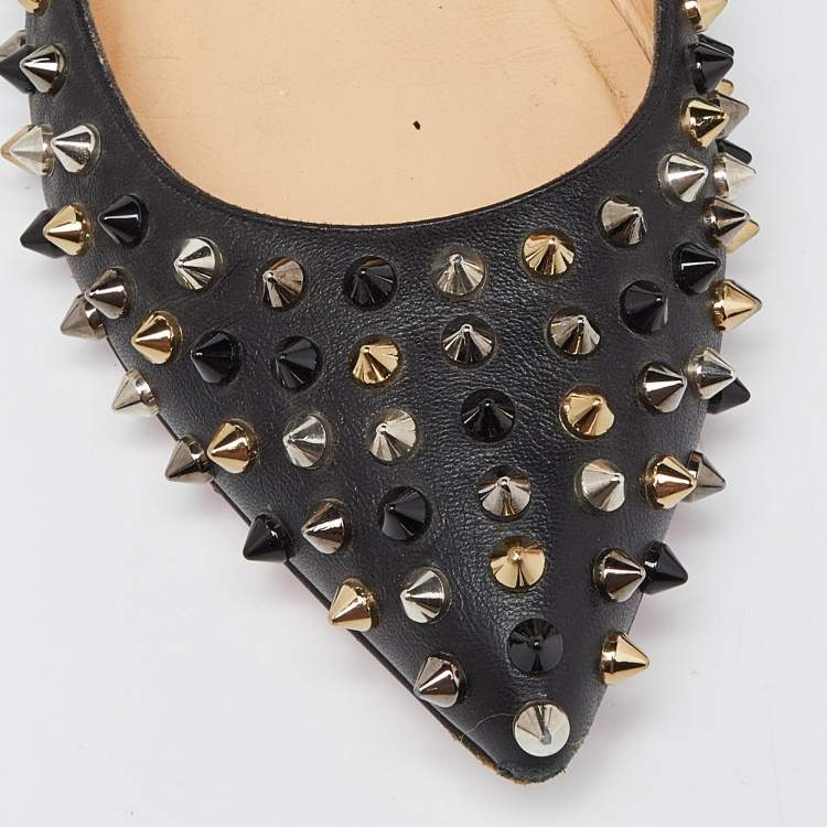 Pre Owned Christian Louboutin Black Patent Leather Pigalle Spikes Ballet Flats Size 39.5