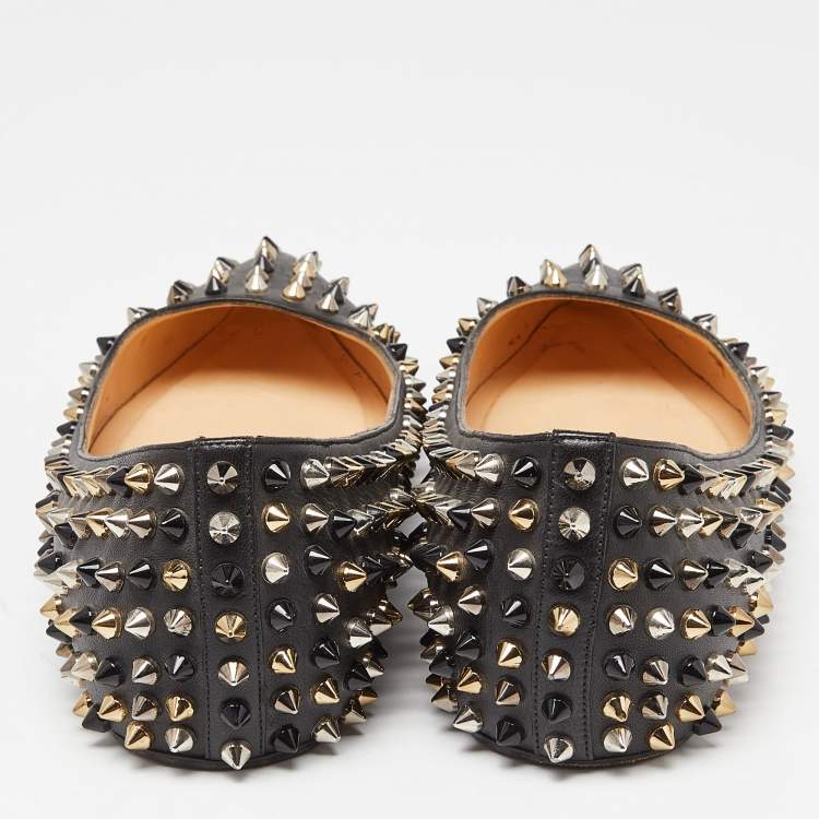 Pre Owned Christian Louboutin Black Patent Leather Pigalle Spikes Ballet Flats Size 39.5