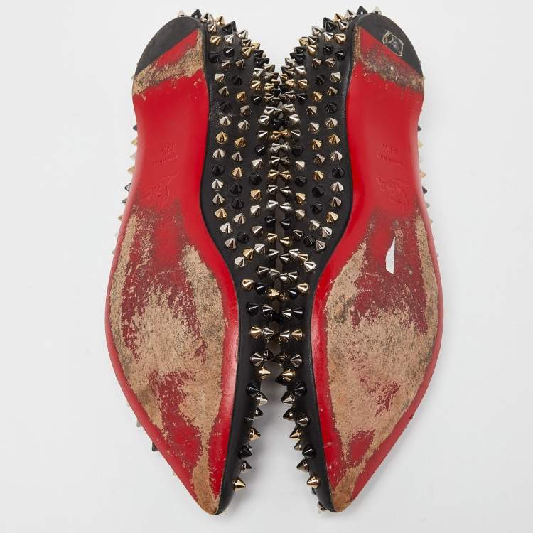 Pre Owned Christian Louboutin Black Patent Leather Pigalle Spikes Ballet Flats Size 39.5