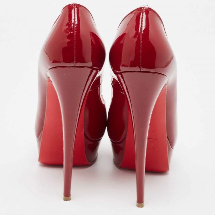 Pre Owned Christian Louboutin Burgundy Patent Leather Lady Peep Pumps Size 39.5