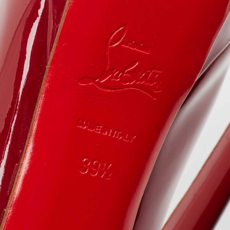 Pre Owned Christian Louboutin Burgundy Patent Leather Lady Peep Pumps Size 39.5