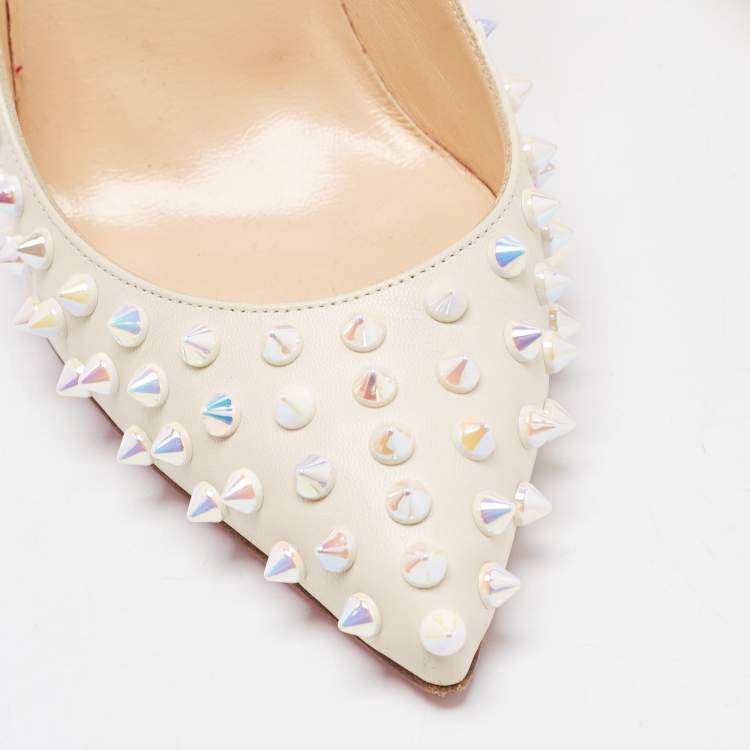 Pre Owned Christian Louboutin Cream Leather Pigalle Spikes Pumps Size 38