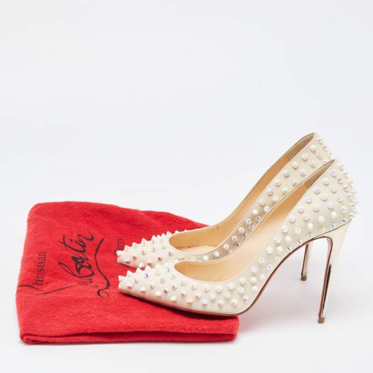 Pre Owned Christian Louboutin Cream Leather Pigalle Spikes Pumps Size 38