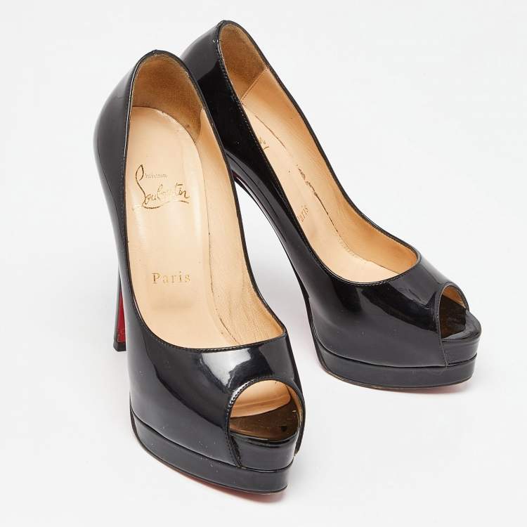 Pre Owned Christian Louboutin Black Patent Leather Altadama Pumps Size 36.5