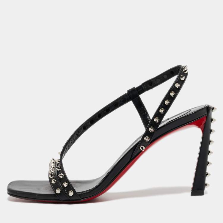 Pre Owned Christian Louboutin Black Leather Rosa Condorapik Sandals Size 38