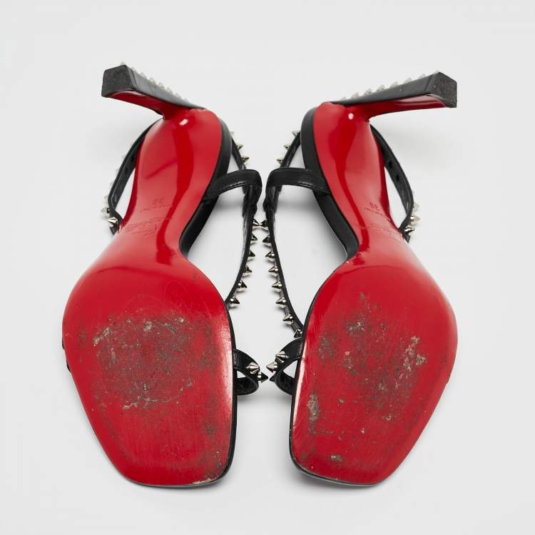 Pre Owned Christian Louboutin Black Leather Rosa Condorapik Sandals Size 38