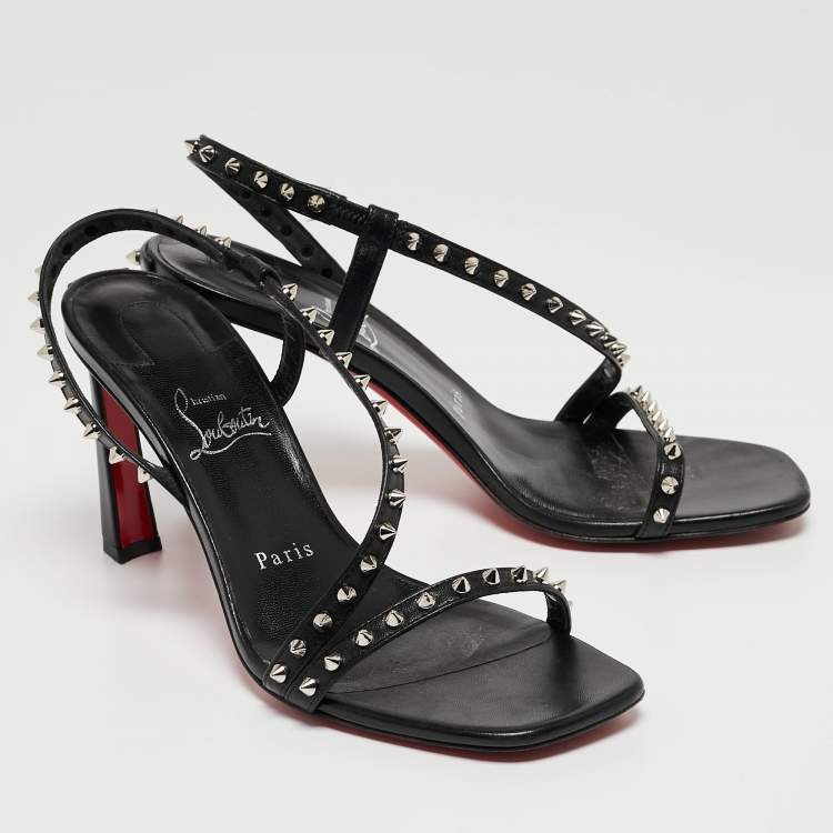 Pre Owned Christian Louboutin Black Leather Rosa Condorapik Sandals Size 38