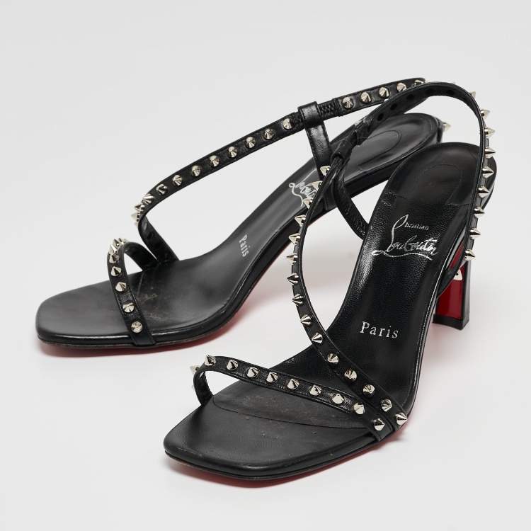 Pre Owned Christian Louboutin Black Leather Rosa Condorapik Sandals Size 38
