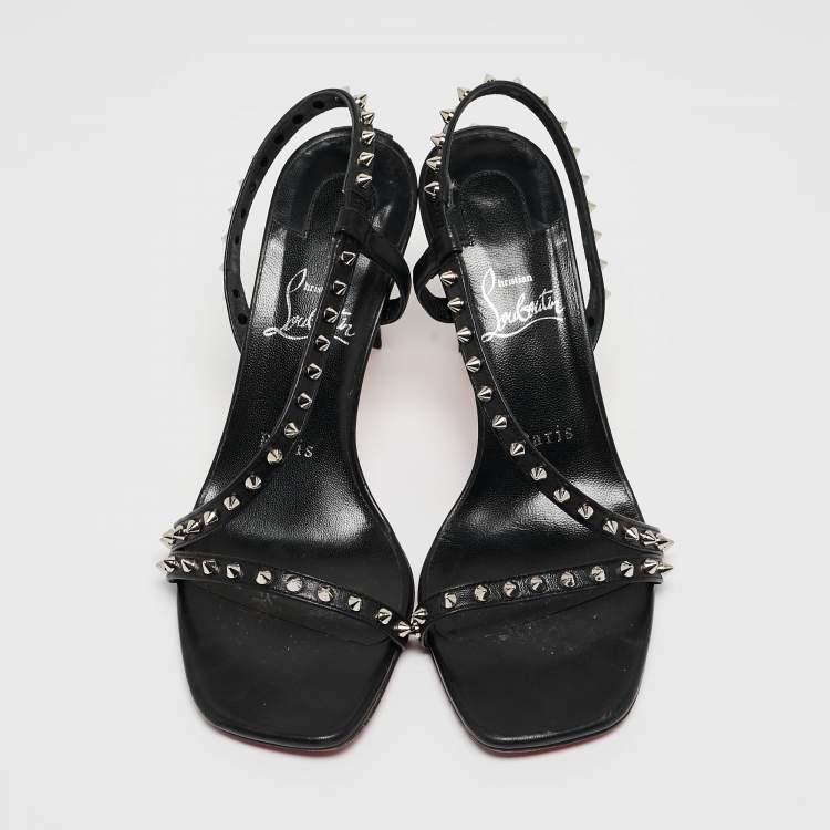 Pre Owned Christian Louboutin Black Leather Rosa Condorapik Sandals Size 38
