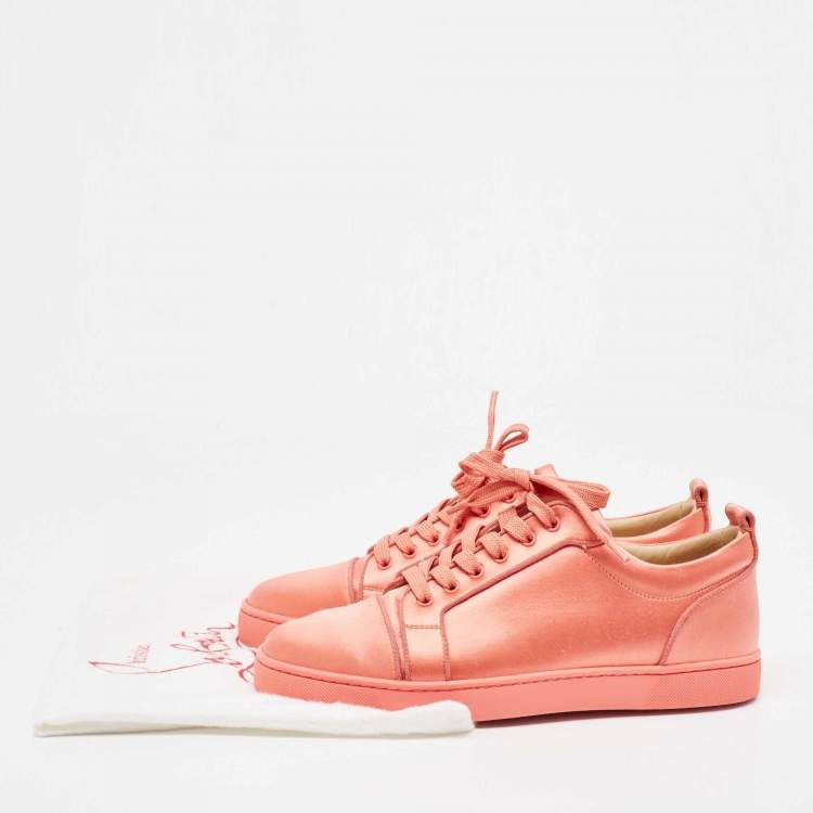 Pre Owned Christian Louboutin Pink Satin Louis Junior Orlato Low Top Sneakers Size 43.5