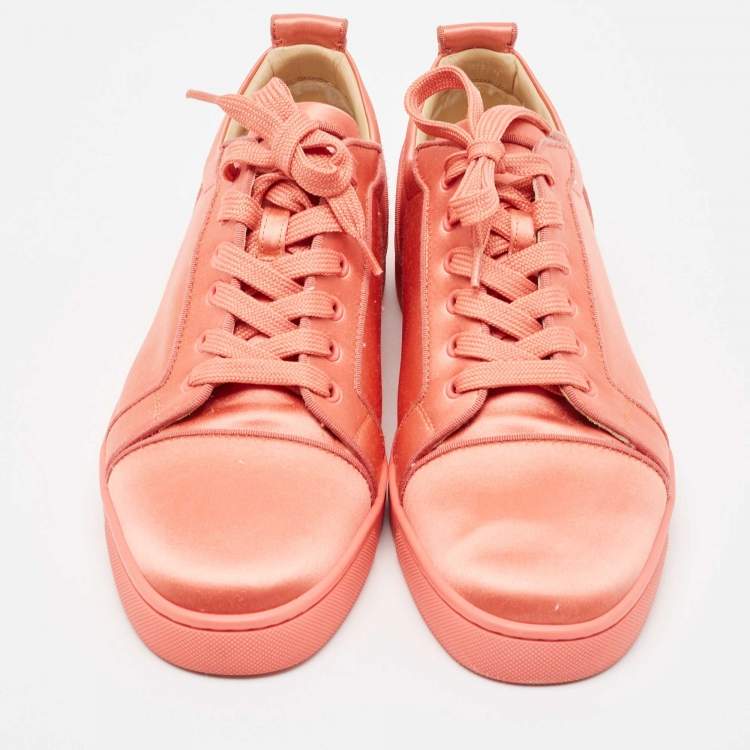 Pre Owned Christian Louboutin Pink Satin Louis Junior Orlato Low Top Sneakers Size 43.5