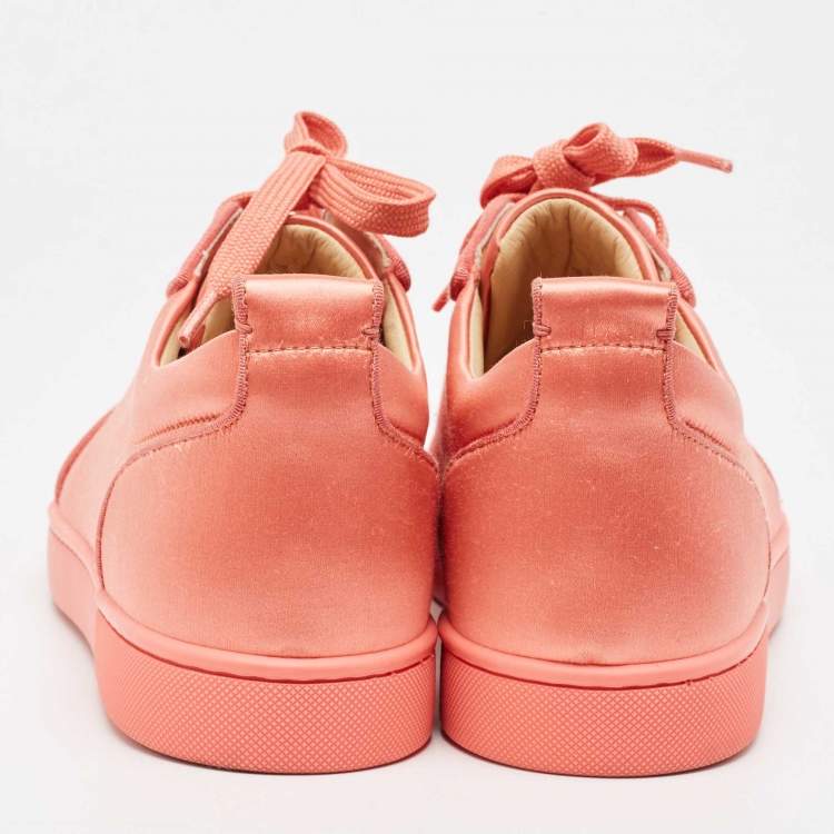 Pre Owned Christian Louboutin Pink Satin Louis Junior Orlato Low Top Sneakers Size 43.5