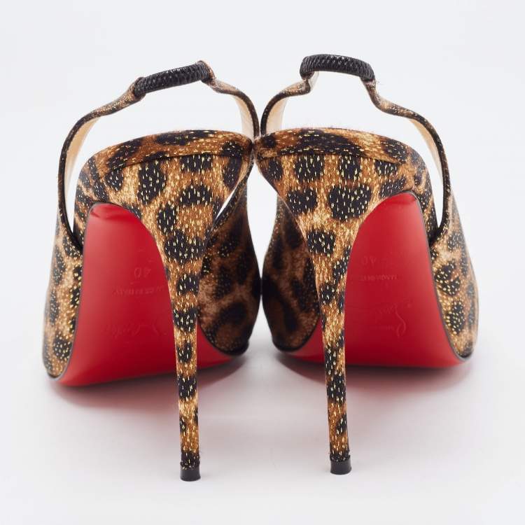 Pre Owned Christian Louboutin Tricolor Leopard Print Satin Spiked Drama Slingback Pumps Size 40