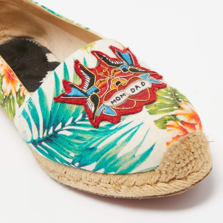 Pre Owned Christian Louboutin Multicolor Canvas Gala Espadrille  Flats Size 38