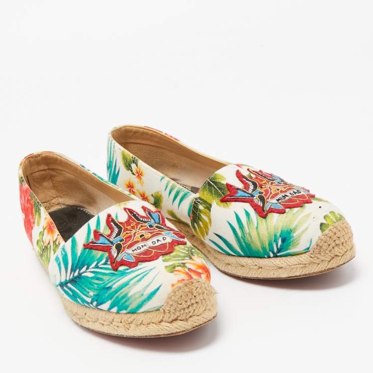 Pre Owned Christian Louboutin Multicolor Canvas Gala Espadrille  Flats Size 38