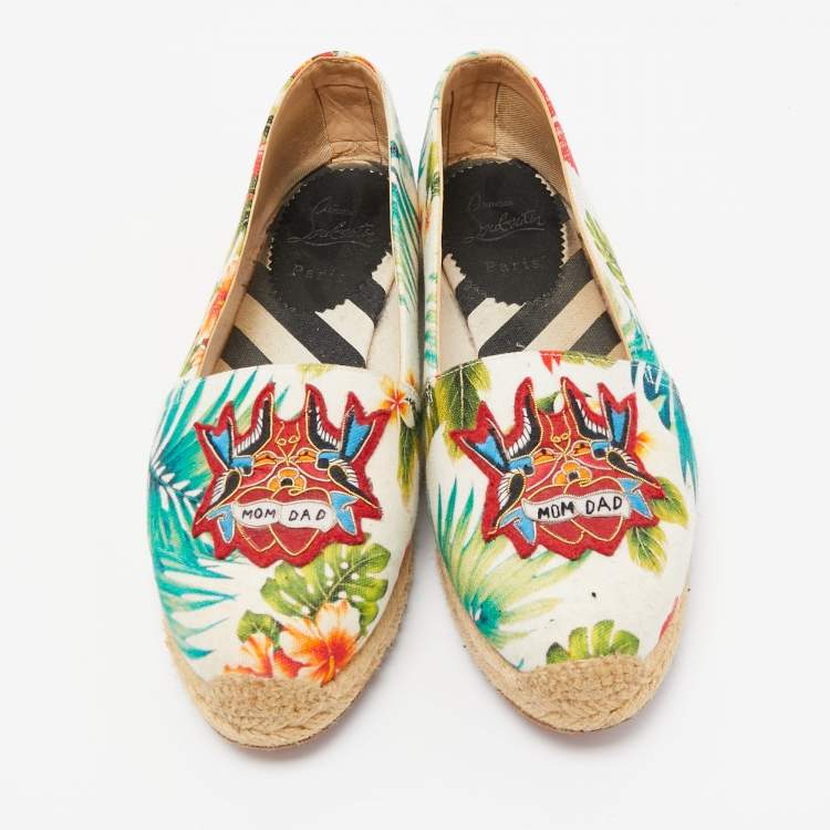 Pre Owned Christian Louboutin Multicolor Canvas Gala Espadrille  Flats Size 38