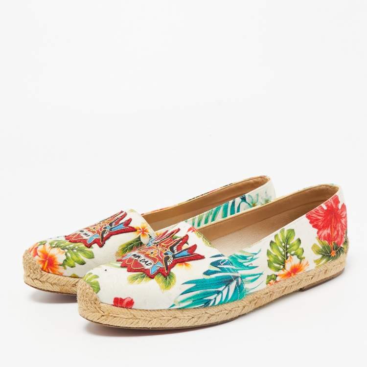 Pre Owned Christian Louboutin Multicolor Canvas Gala Espadrille  Flats Size 38