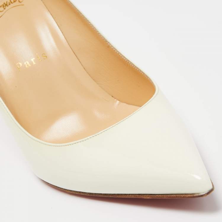 Pre Owned Christian Louboutin Cream Patent Leather Kate Pumps Size 38.5