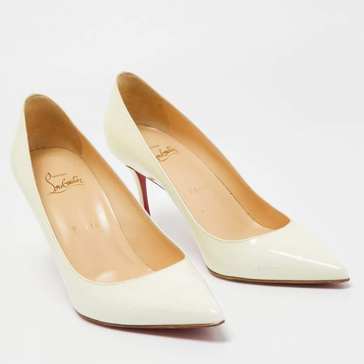 Pre Owned Christian Louboutin Cream Patent Leather Kate Pumps Size 38.5