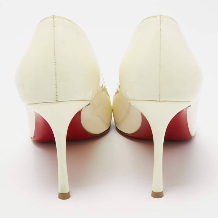 Pre Owned Christian Louboutin Cream Patent Leather Kate Pumps Size 38.5