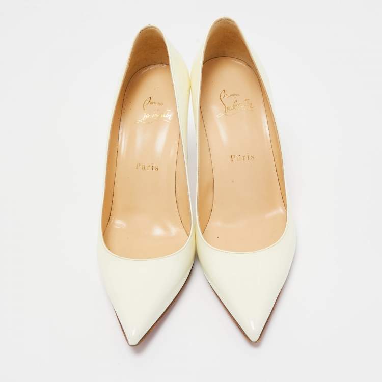 Pre Owned Christian Louboutin Cream Patent Leather Kate Pumps Size 38.5