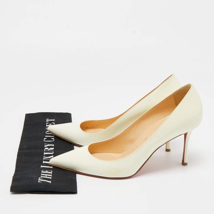 Pre Owned Christian Louboutin Cream Patent Leather Kate Pumps Size 38.5
