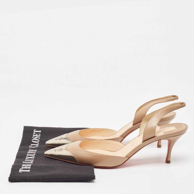 مملوكة مسبقًا Christian Louboutin Beige Leather Calamijane Slingback Pumps Size 38.5