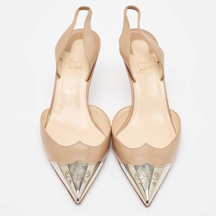 مملوكة مسبقًا Christian Louboutin Beige Leather Calamijane Slingback Pumps Size 38.5