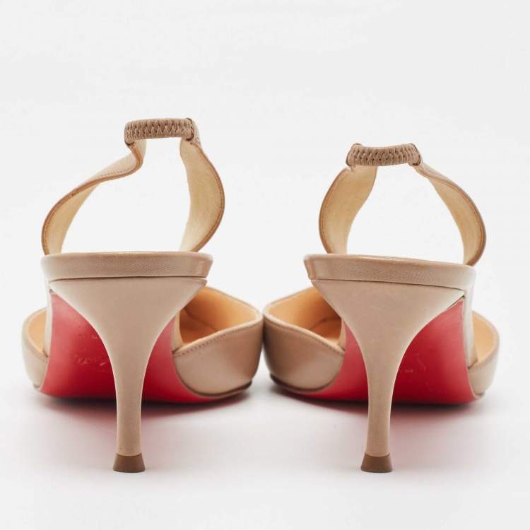 مملوكة مسبقًا Christian Louboutin Beige Leather Calamijane Slingback Pumps Size 38.5