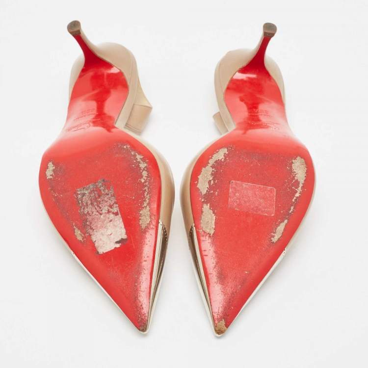 مملوكة مسبقًا Christian Louboutin Beige Leather Calamijane Slingback Pumps Size 38.5