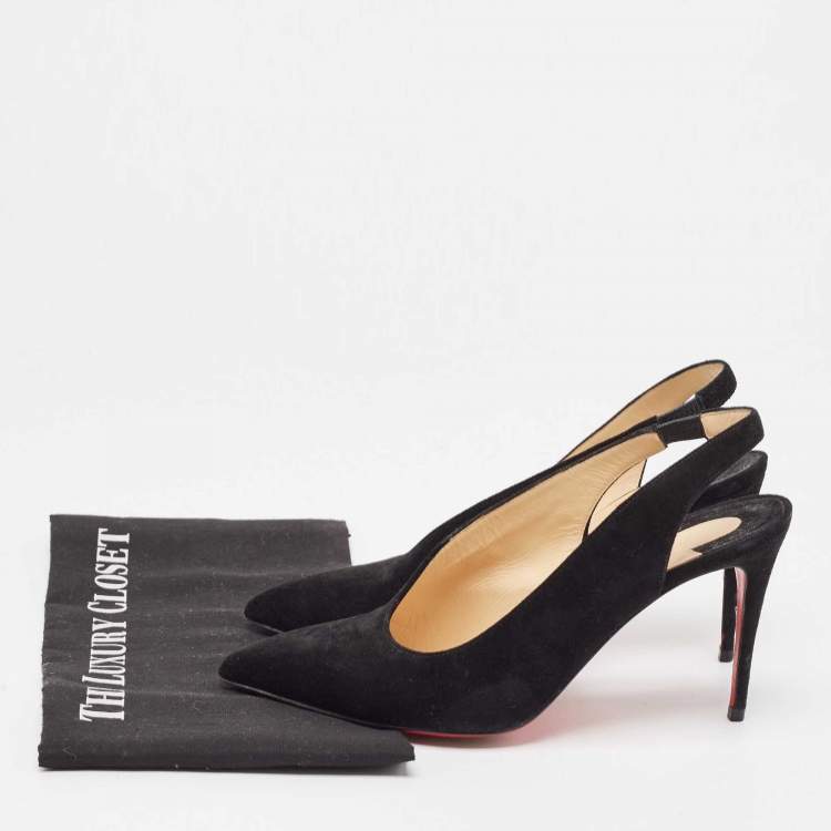 Pre Owned Christian Louboutin Black Suede Rivafish Slingback Pumps Size 38