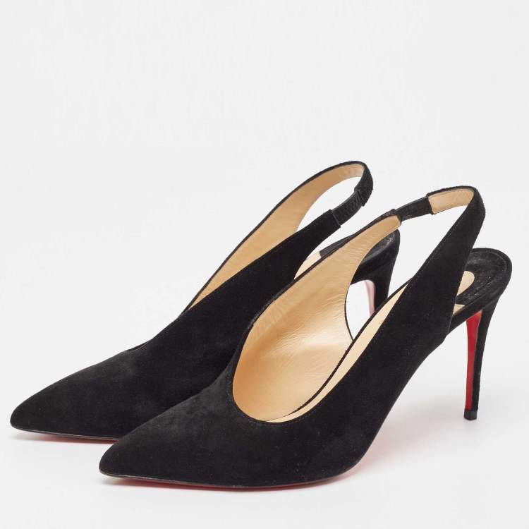 Pre Owned Christian Louboutin Black Suede Rivafish Slingback Pumps Size 38