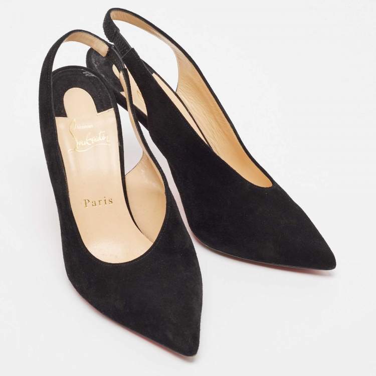 Pre Owned Christian Louboutin Black Suede Rivafish Slingback Pumps Size 38