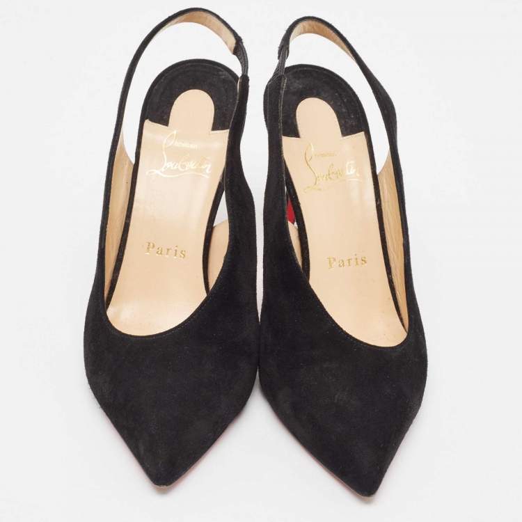 Pre Owned Christian Louboutin Black Suede Rivafish Slingback Pumps Size 38