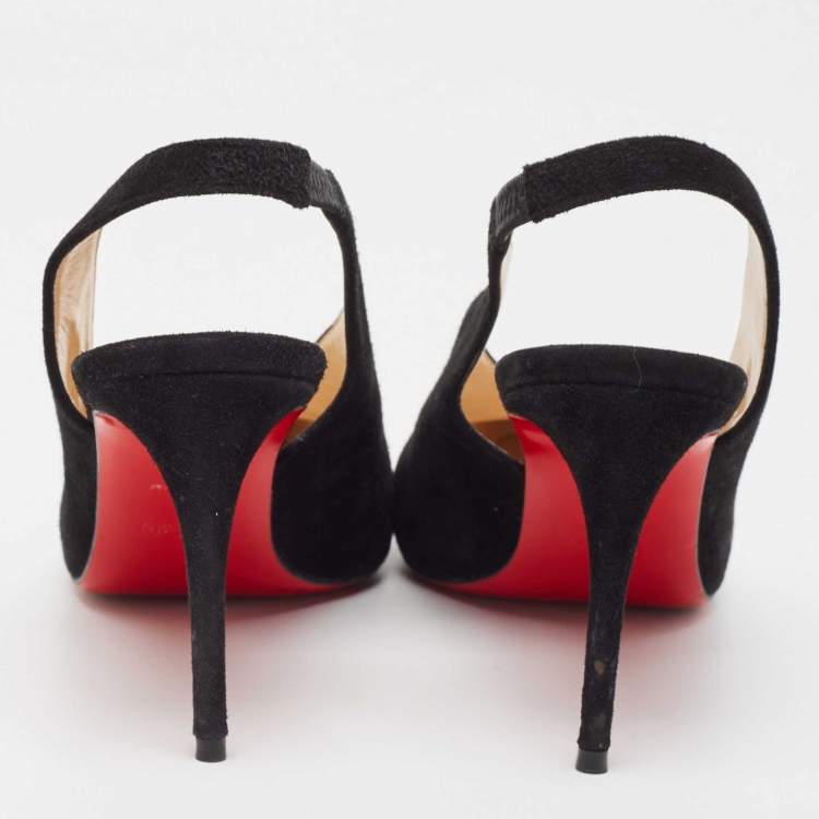 Pre Owned Christian Louboutin Black Suede Rivafish Slingback Pumps Size 38