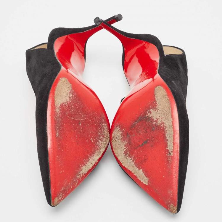 Pre Owned Christian Louboutin Black Suede Rivafish Slingback Pumps Size 38