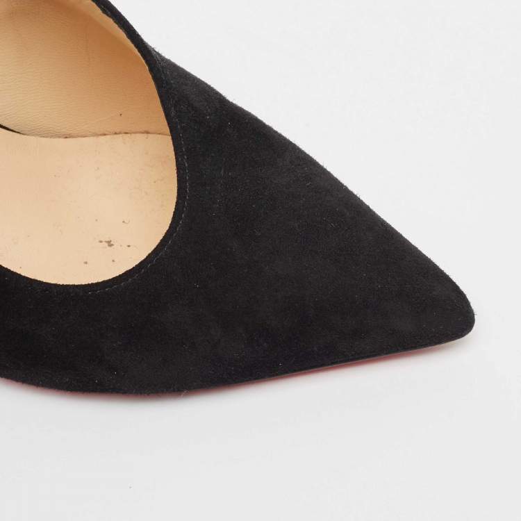 Pre Owned Christian Louboutin Black Suede Rivafish Slingback Pumps Size 38