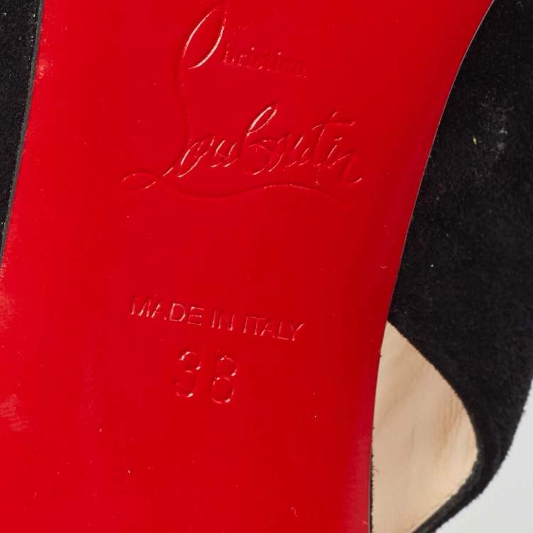 Pre Owned Christian Louboutin Black Suede Rivafish Slingback Pumps Size 38