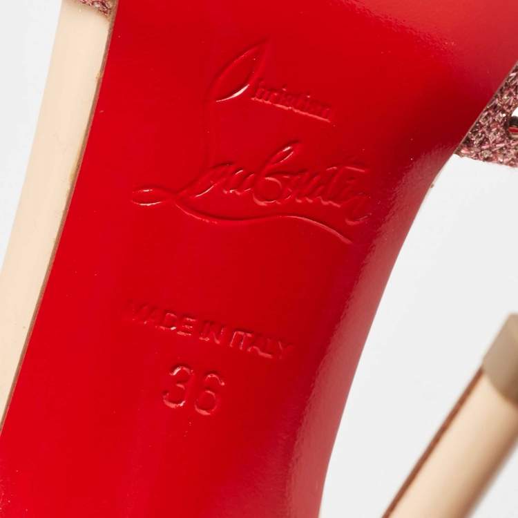 Pre Owned Christian Louboutin Pink/Silver Lurex Fabric and Leather Baila Spike Ankle Strap Pumps Size 36