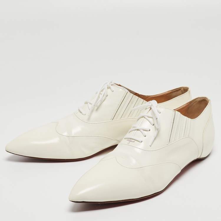 Pre Owned Christian Louboutin Cream Leather Oxfords Size 40