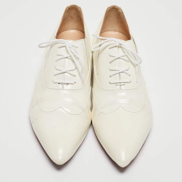 Pre Owned Christian Louboutin Cream Leather Oxfords Size 40