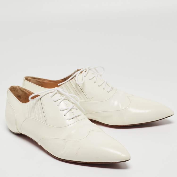 Pre Owned Christian Louboutin Cream Leather Oxfords Size 40